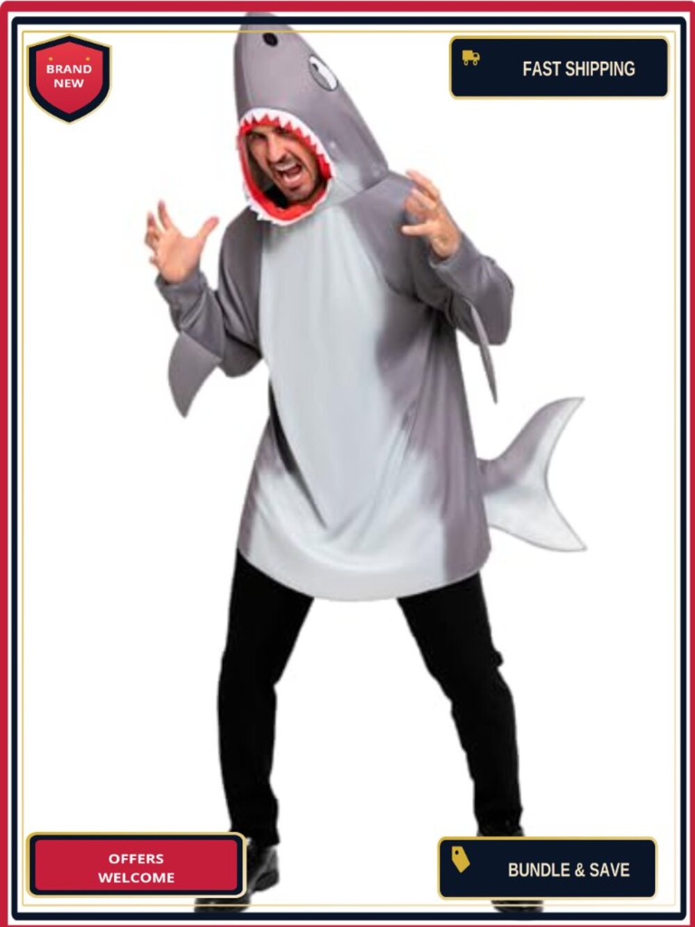 Men's Shark Costume Adult Halloween Full Body Jumpsuit Cosplay